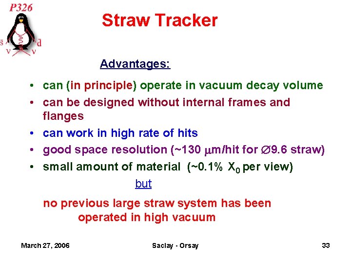 Straw Tracker Advantages: • can (in principle) operate in vacuum decay volume • can