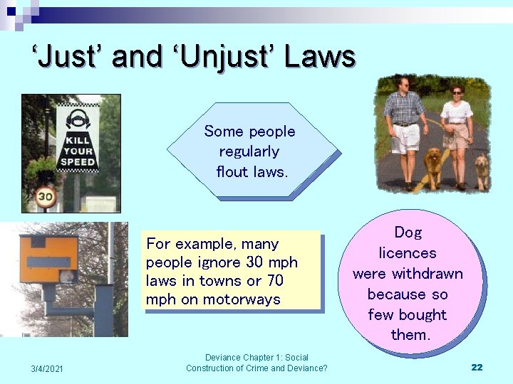 ‘Just’ and ‘Unjust’ Laws Some people regularly flout laws. For example, many people ignore