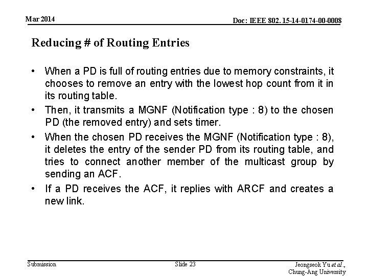 Mar 2014 Doc: IEEE 802. 15 -14 -0174 -00 -0008 Reducing # of Routing