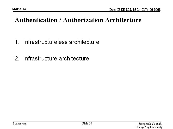 Mar 2014 Doc: IEEE 802. 15 -14 -0174 -00 -0008 Authentication / Authorization Architecture