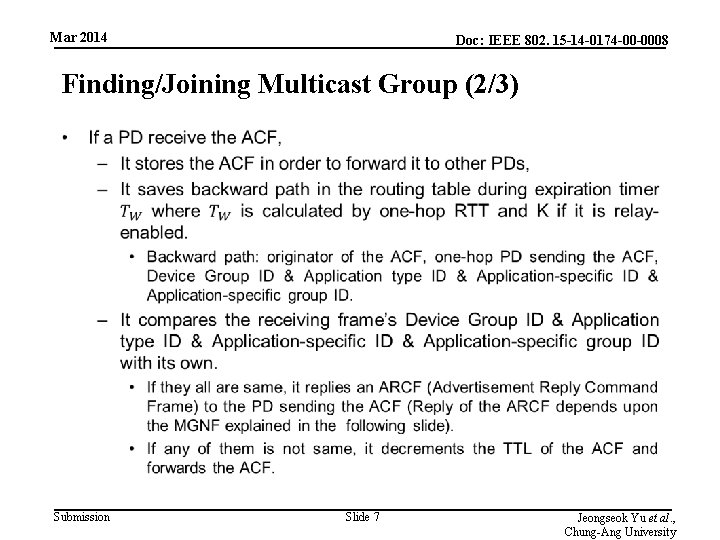 Mar 2014 Doc: IEEE 802. 15 -14 -0174 -00 -0008 Finding/Joining Multicast Group (2/3)