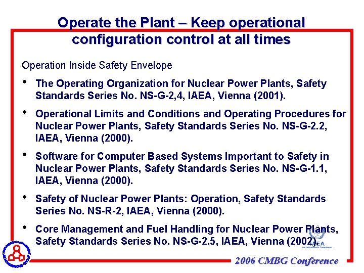 Operate the Plant – Keep operational configuration control at all times Operation Inside Safety