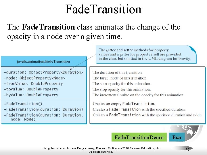 Fade. Transition The Fade. Transition class animates the change of the opacity in a