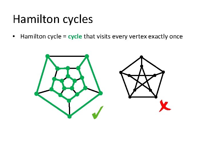 Hamilton cycles • Hamilton cycle = cycle that visits every vertex exactly once 