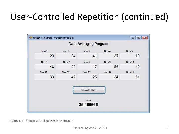 User-Controlled Repetition (continued) Programming with Visual C++ 9 