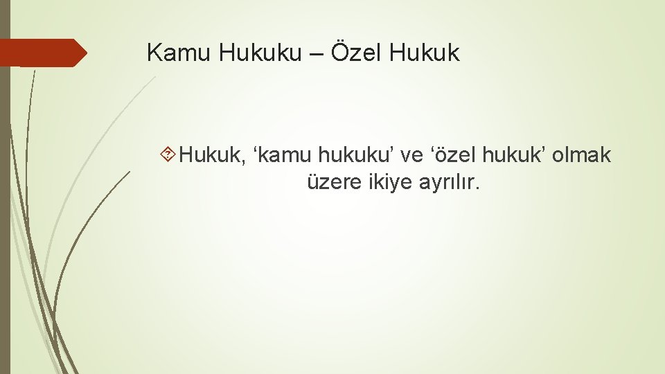 Kamu Hukuku – Özel Hukuk, ‘kamu hukuku’ ve ‘özel hukuk’ olmak üzere ikiye ayrılır.