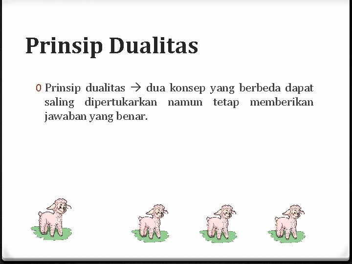 Prinsip Dualitas 0 Prinsip dualitas dua konsep yang berbeda dapat saling dipertukarkan namun tetap Prinsip Dualitas 0 Prinsip dualitas dua konsep yang berbeda dapat saling dipertukarkan namun tetap