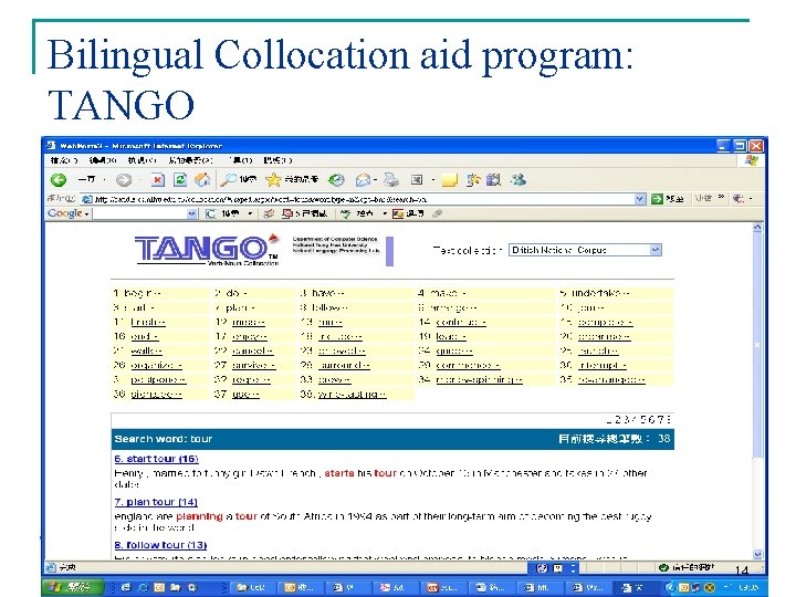 Bilingual Collocation aid program: TANGO 14 