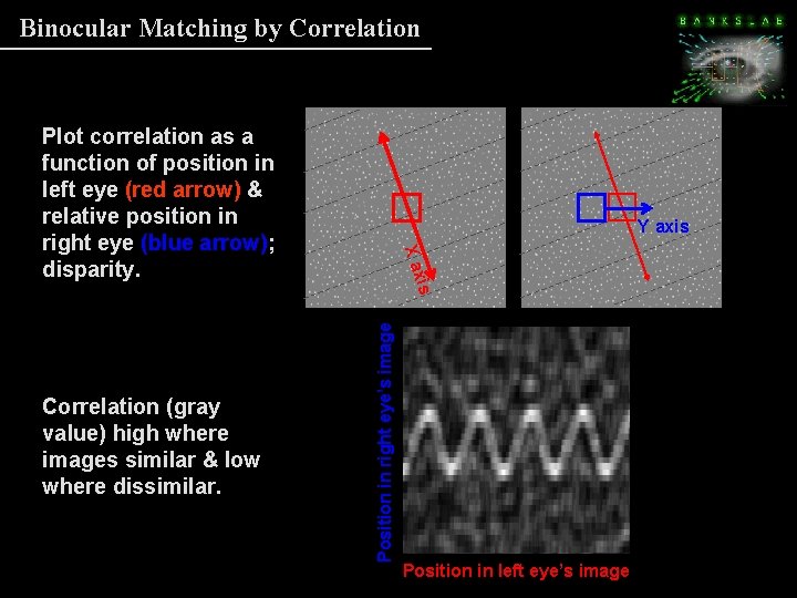 Binocular Matching by Correlation Plot correlation as a function of position in left eye Binocular Matching by Correlation Plot correlation as a function of position in left eye