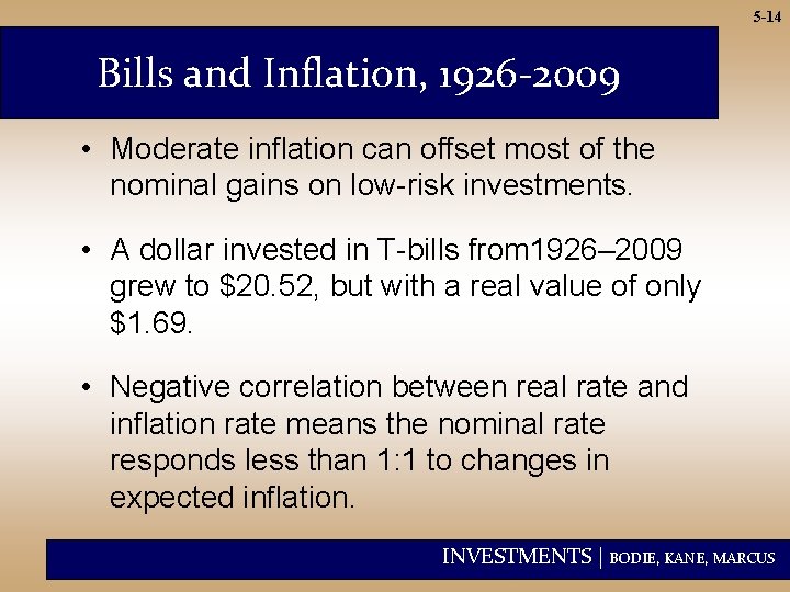 5 -14 Bills and Inflation, 1926 -2009 • Moderate inflation can offset most of