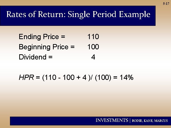 5 -17 Rates of Return: Single Period Example Ending Price = Beginning Price =