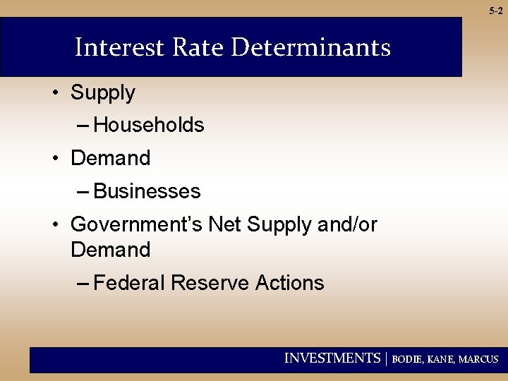 5 -2 Interest Rate Determinants • Supply – Households • Demand – Businesses •
