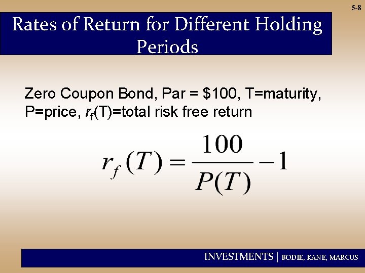 5 -8 Rates of Return for Different Holding Periods Zero Coupon Bond, Par =