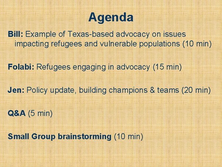 Agenda Bill: Example of Texas-based advocacy on issues impacting refugees and vulnerable populations (10