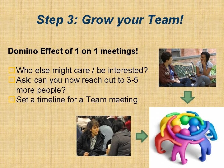 Step 3: Grow your Team! Domino Effect of 1 on 1 meetings! �Who else
