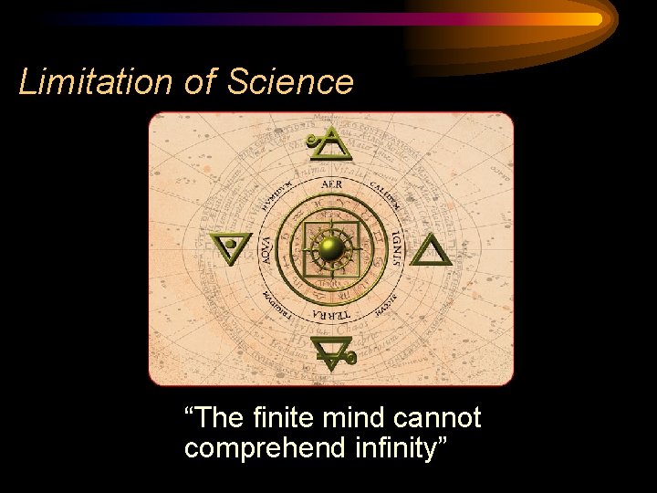 Limitation of Science “The finite mind cannot comprehend infinity” 