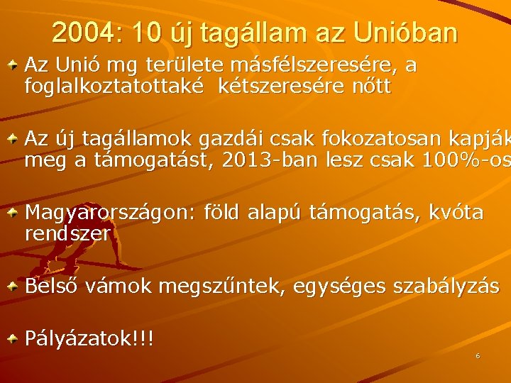 2004: 10 új tagállam az Unióban Az Unió mg területe másfélszeresére, a foglalkoztatottaké kétszeresére