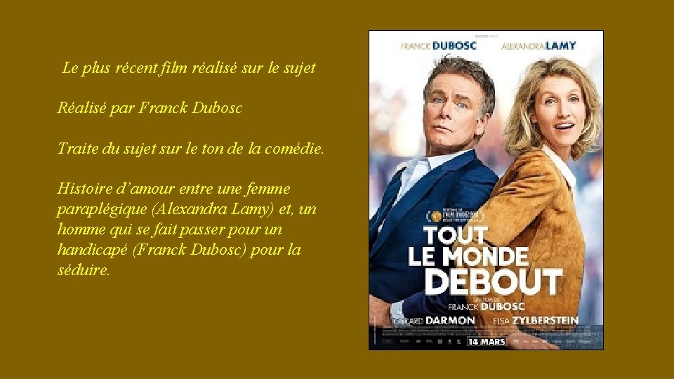 Le plus récent film réalisé sur le sujet Réalisé par Franck Dubosc Traite du