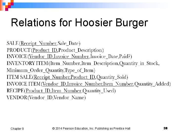 Relations for Hoosier Burger Chapter 9 © 2014 Pearson Education, Inc. Publishing as Prentice Relations for Hoosier Burger Chapter 9 © 2014 Pearson Education, Inc. Publishing as Prentice