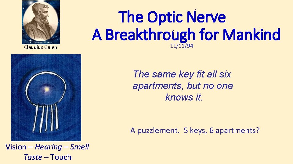 Claudius Galen The Optic Nerve A Breakthrough for Mankind 11/11/94 The same key fit