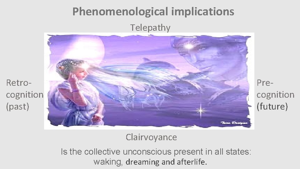 Phenomenological implications Telepathy Retrocognition (past) Precognition (future) Clairvoyance Is the collective unconscious present in