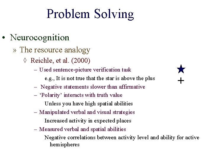 Problem Solving • Neurocognition » The resource analogy ◊ Reichle, et al. (2000) –
