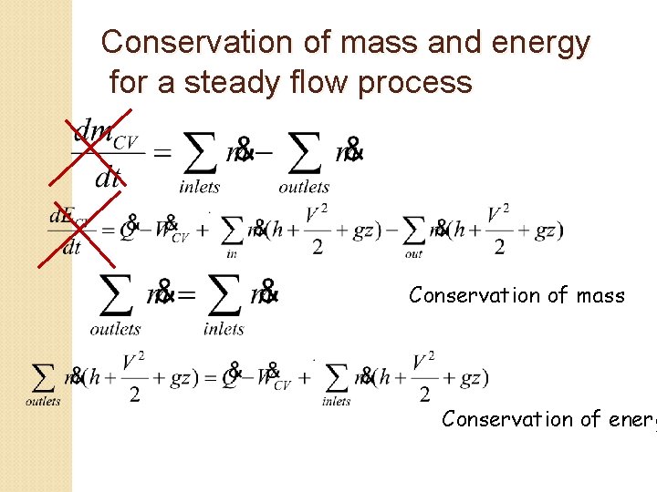 Conservation of mass and energy for a steady flow process Conservation of mass Conservation