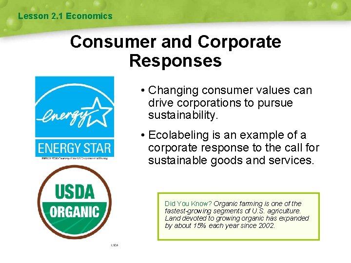 Lesson 2. 1 Economics Consumer and Corporate Responses • Changing consumer values can drive