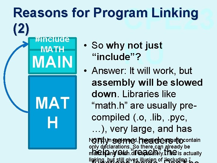 CPE 23 KU Reasons for Program Linking (2) #include MATH MAIN MAT H •