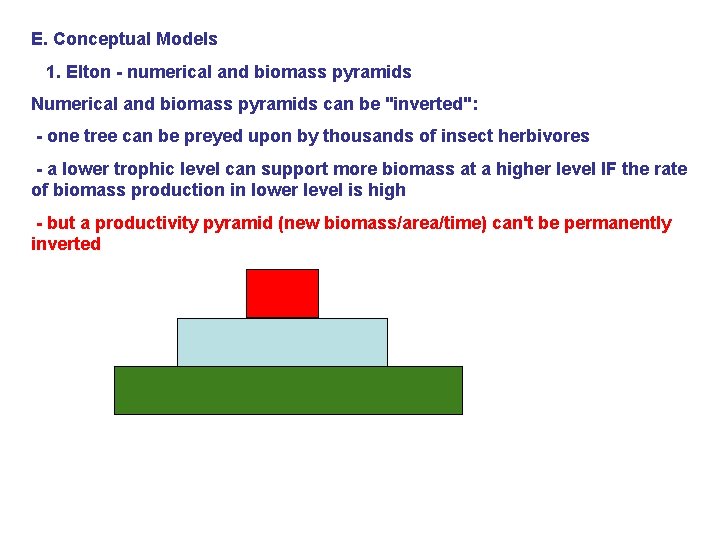 E. Conceptual Models 1. Elton - numerical and biomass pyramids Numerical and biomass pyramids
