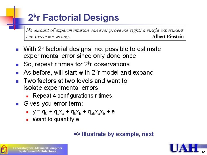 2 kr Factorial Designs No amount of experimentation can ever prove me right; a 2 kr Factorial Designs No amount of experimentation can ever prove me right; a