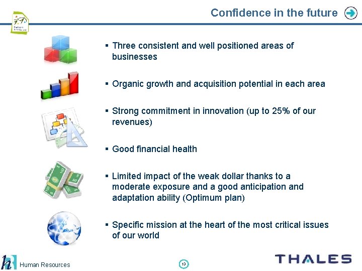 Confidence in the future § Three consistent and well positioned areas of businesses §