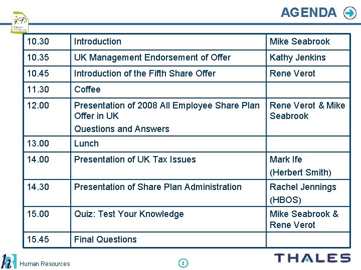 AGENDA 10. 30 Introduction Mike Seabrook 10. 35 UK Management Endorsement of Offer Kathy