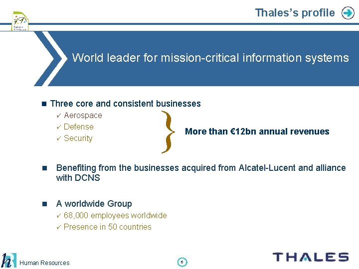 Thales’s profile World leader for mission-critical information systems n Three core and consistent businesses