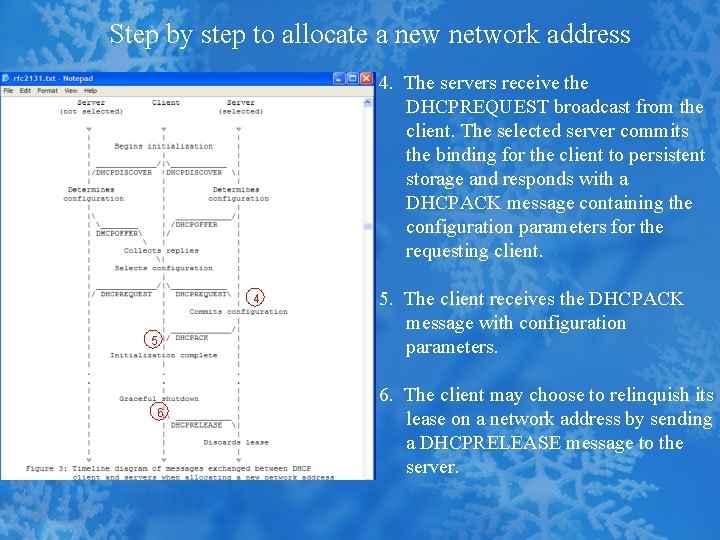 Step by step to allocate a new network address 4. The servers receive the