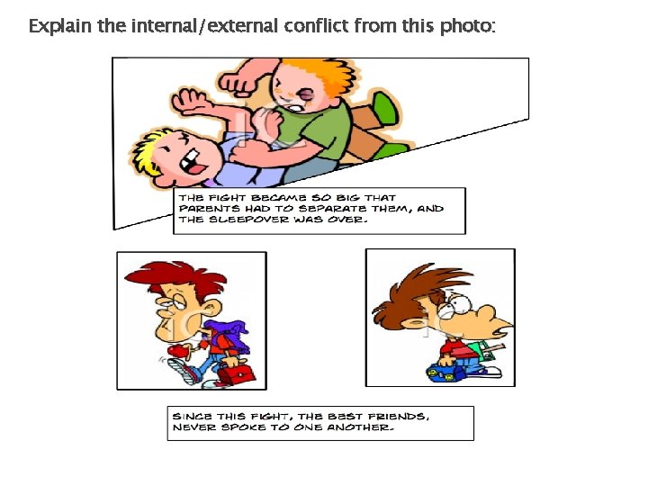 Explain the internal/external conflict from this photo: 