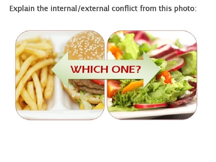 Explain the internal/external conflict from this photo: 