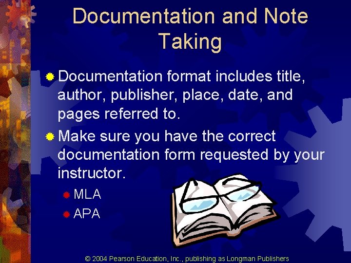 Documentation and Note Taking ® Documentation format includes title, author, publisher, place, date, and Documentation and Note Taking ® Documentation format includes title, author, publisher, place, date, and