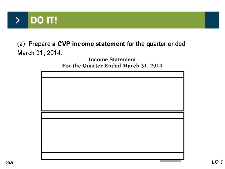 (a) Prepare a CVP income statement for the quarter ended March 31, 2014. 20