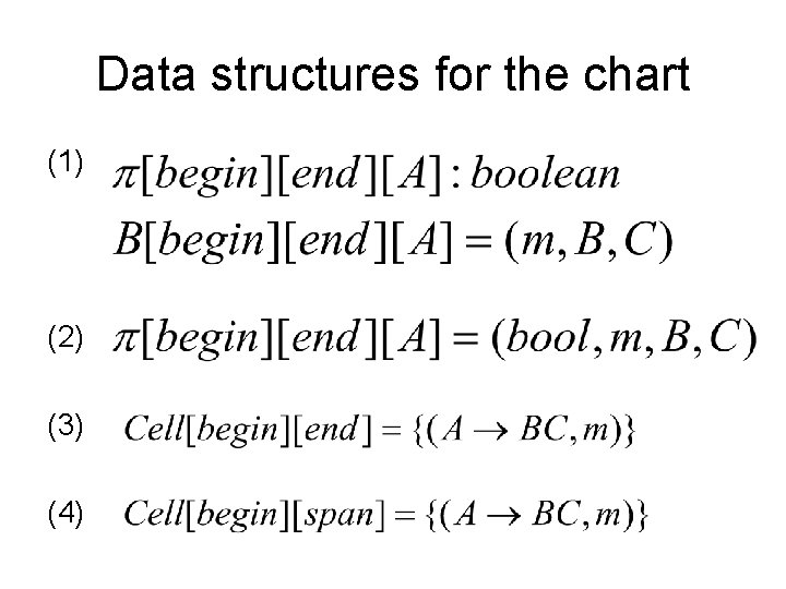 Data structures for the chart (1) (2) (3) (4) 