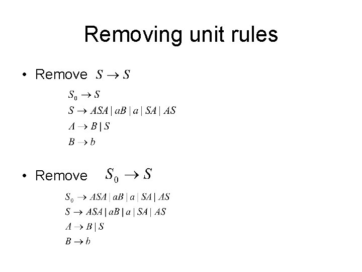 Removing unit rules • Remove 