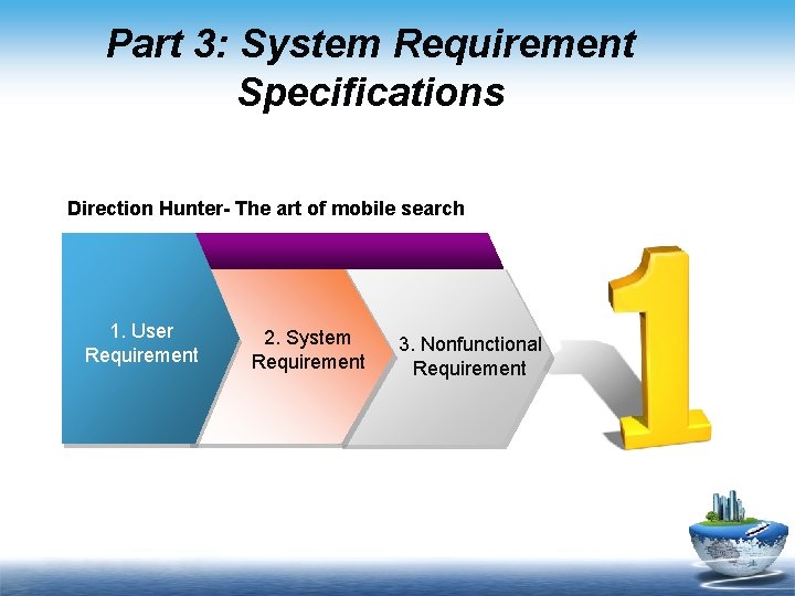 Part 3: System Requirement Specifications Direction Hunter- The art of mobile search 1. User Part 3: System Requirement Specifications Direction Hunter- The art of mobile search 1. User