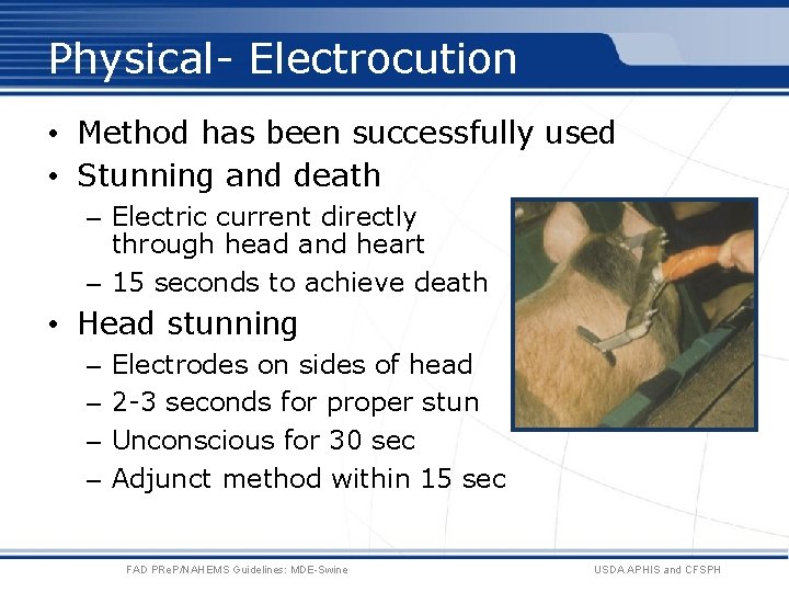 Physical- Electrocution • Method has been successfully used • Stunning and death – Electric