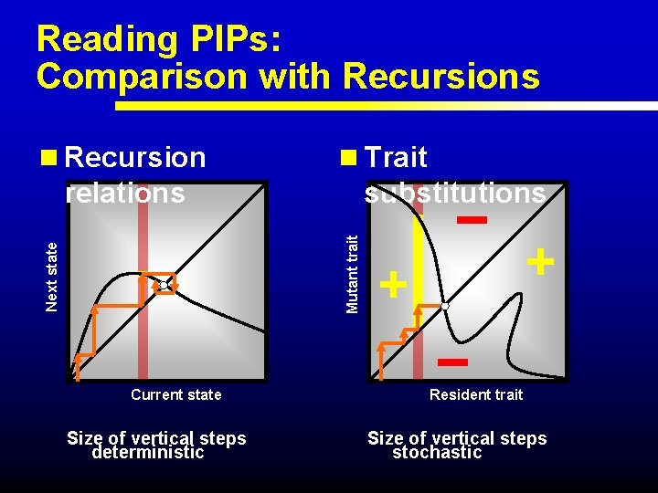 Reading PIPs: Comparison with Recursions n Recursion n Trait substitutions Next state Mutant trait