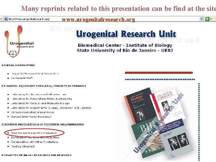Many reprints related to this presentation can be find at the site www. urogenitalresearch. Many reprints related to this presentation can be find at the site www. urogenitalresearch.