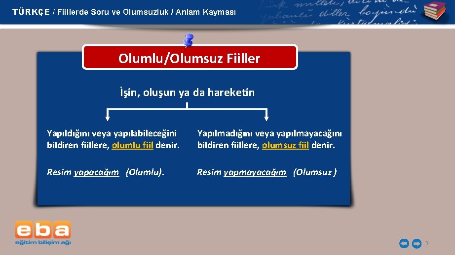 TÜRKÇE / Fiillerde Soru ve Olumsuzluk / Anlam Kayması Olumlu/Olumsuz Fiiller İşin, oluşun ya