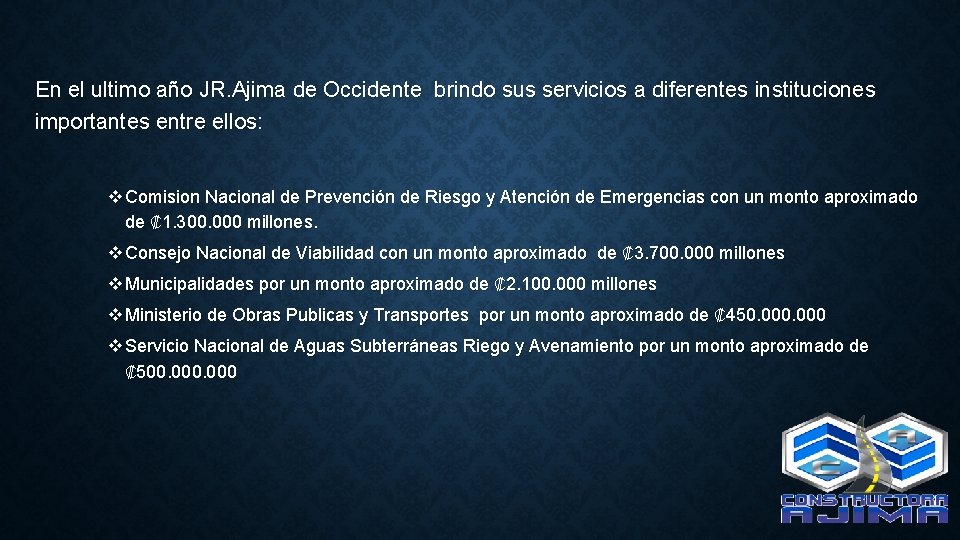 En el ultimo año JR. Ajima de Occidente brindo sus servicios a diferentes instituciones