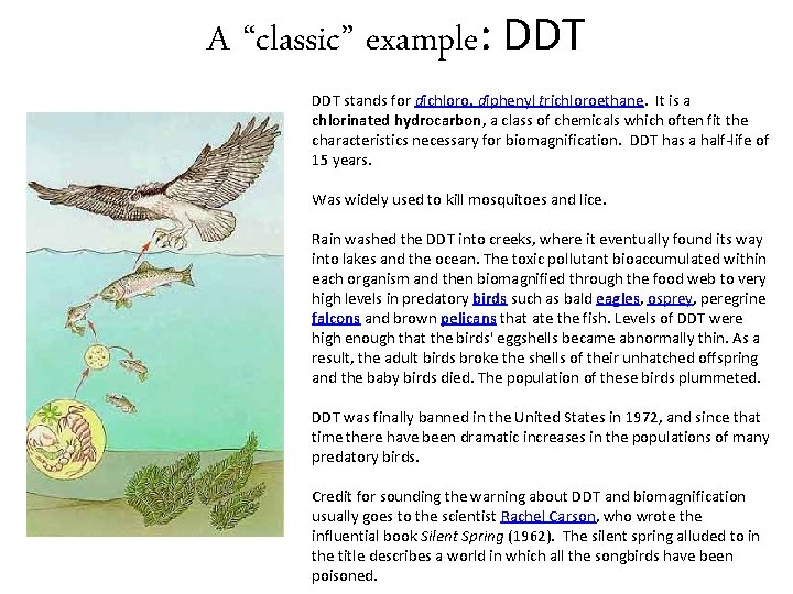 A “classic” example: DDT stands for dichloro, diphenyl trichloroethane. It is a chlorinated hydrocarbon,