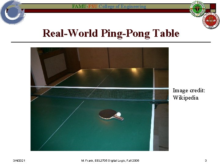 FAMU-FSU College of Engineering Real-World Ping-Pong Table Image credit: Wikipedia 3/4/2021 M. Frank, EEL