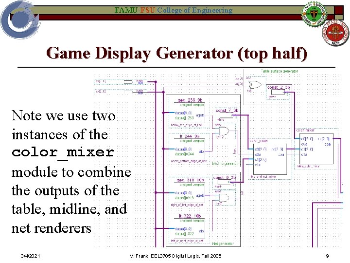 FAMU-FSU College of Engineering Game Display Generator (top half) Note we use two instances